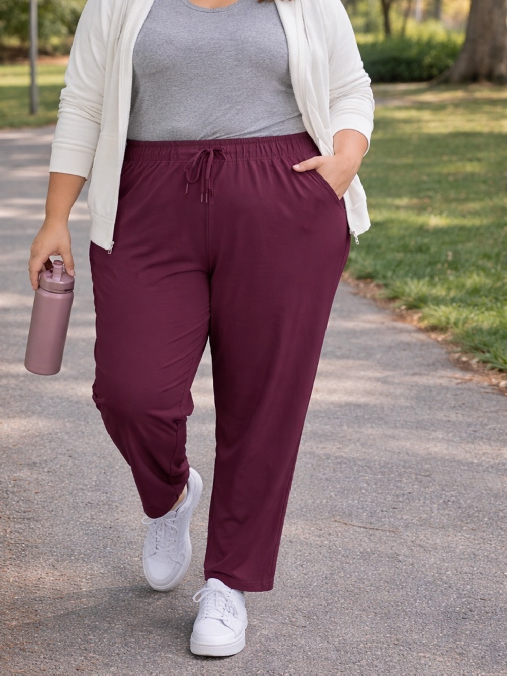 LIVI Lane Bryant 26/28 Burgundy Jogger Pants Plus Size Active Lounge Drawstring